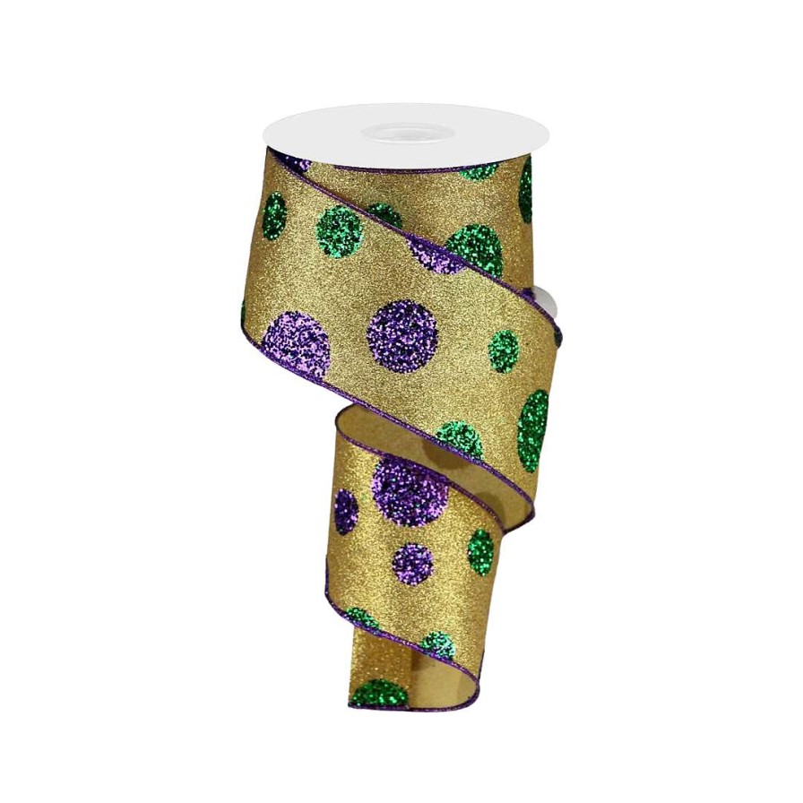 Craig Bachman Ribbon | Giant Mardi Gras Polka Dots, 2.5"X10Yd