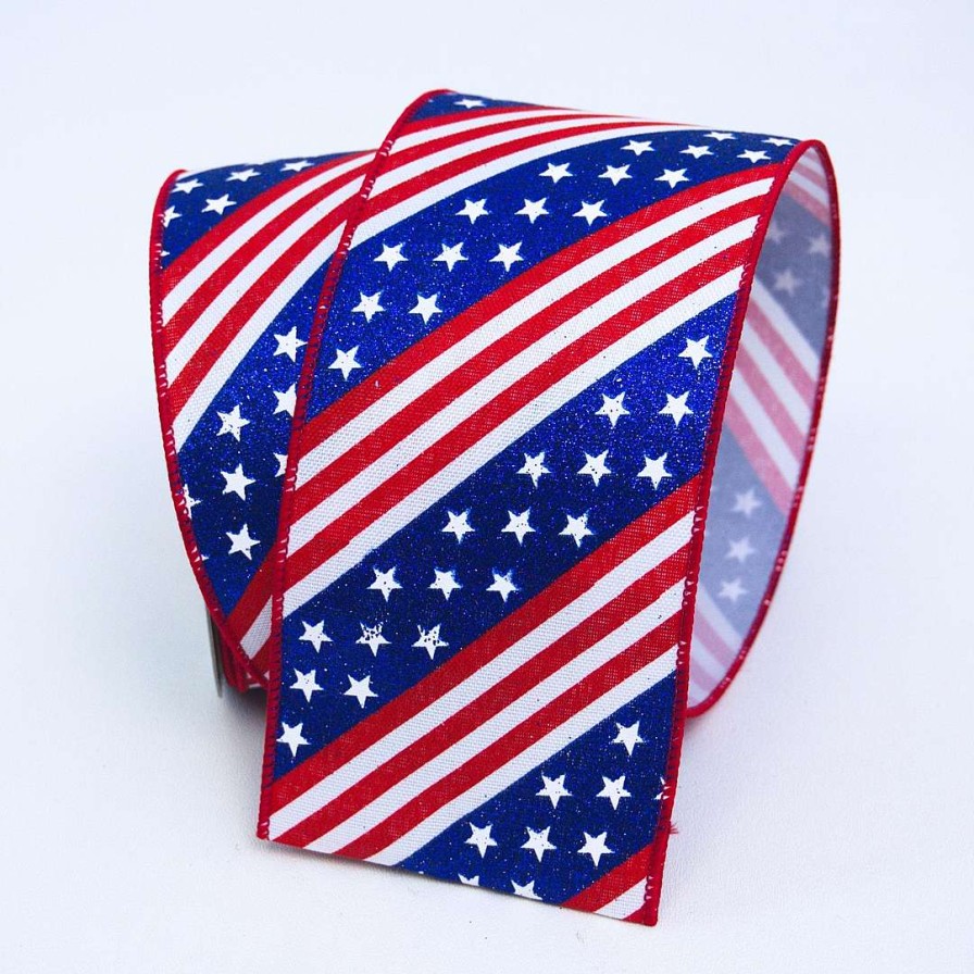 Farrisilk Ribbon | Patriotic Stars And Stripes Ribbon, 2.5" X 10Yd