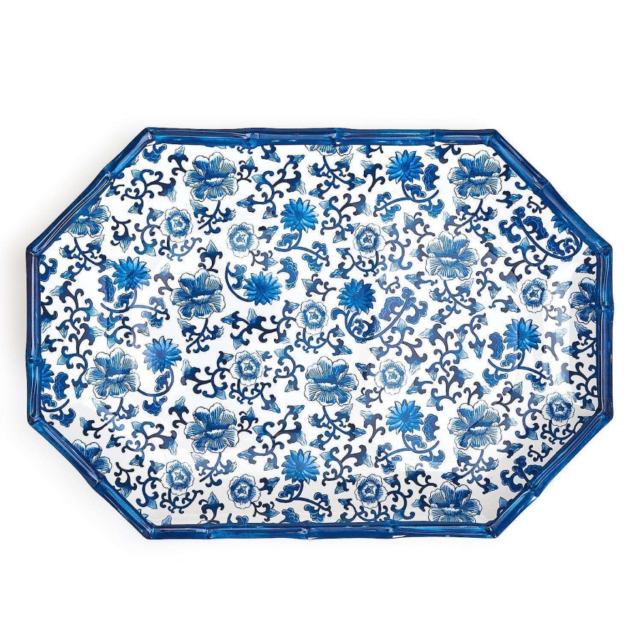 Two's Company Kitchen & Dining | Blue Floral Pattern Octagonal Serving Tray