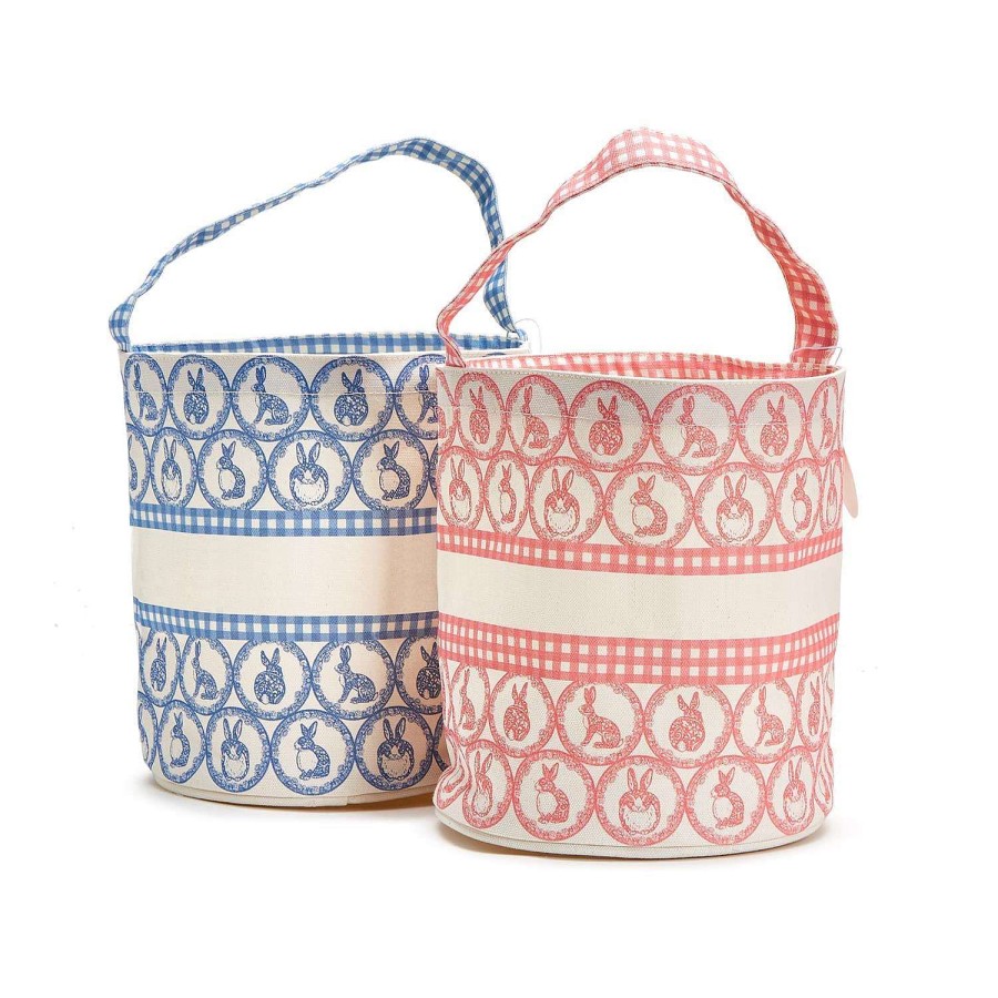 Two's Company Table Decor | Easter Egg Hunt Bucket Bag With Gingham Bunny