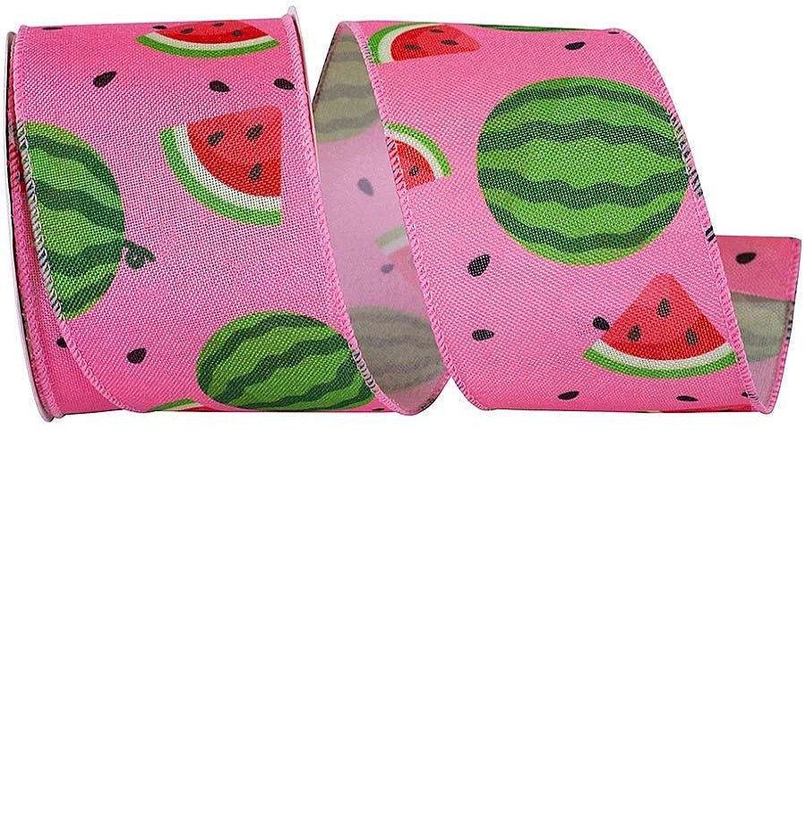 Reliant Ribbon Ribbon | Watermelon And Seeds Linen Ribbon, 2.5" X 10Yd