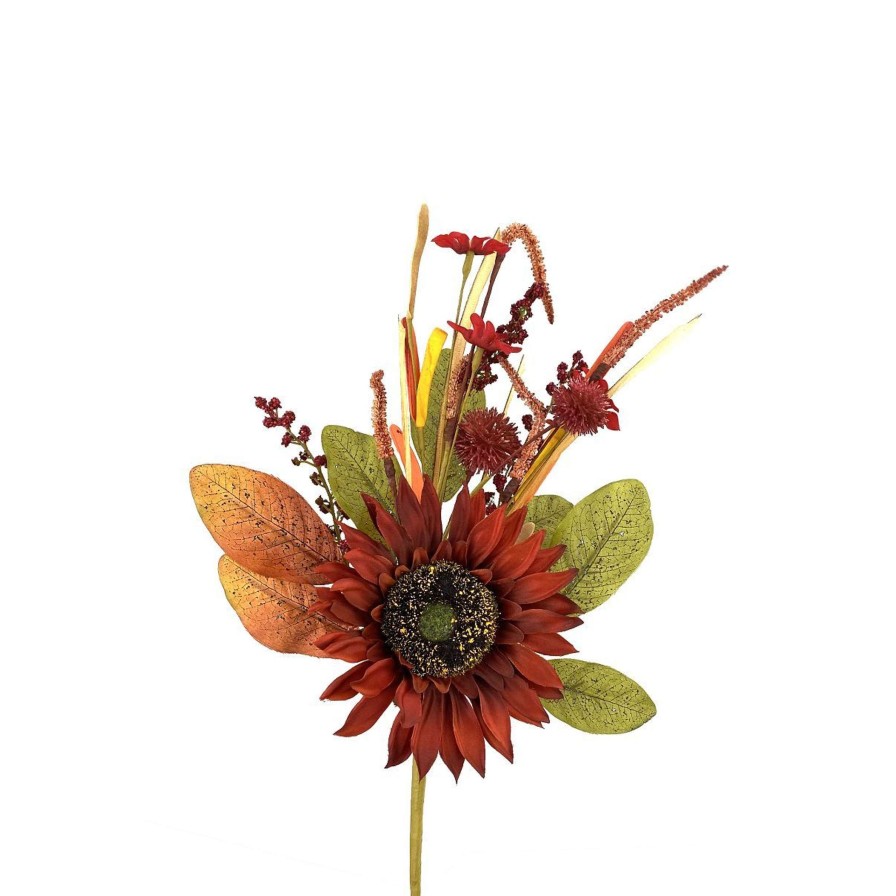 Liberty Floral Floral Decor | Red Sunflower Pom Pom Pick