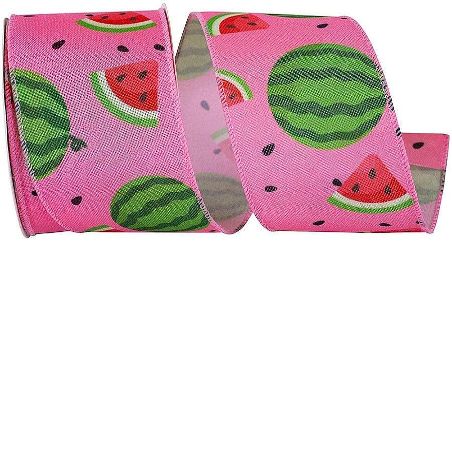 Reliant Ribbon Spring Ribbon | Watermelon And Seeds Linen Ribbon, 2.5" X 10Yd