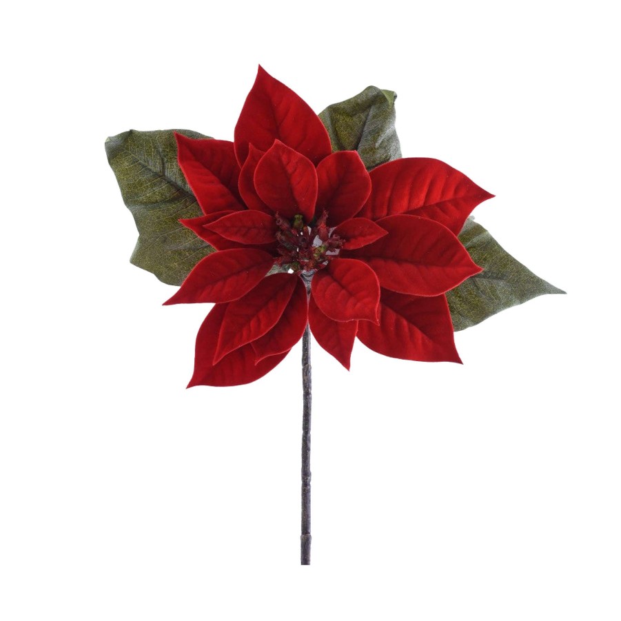 Direct Export Co. Picks | Red With Green Leaves Poinsettia Pick