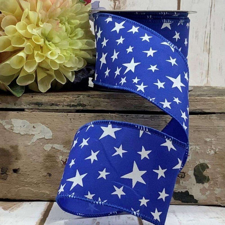 D. Stevens Ribbon | Blue Linen Stars Ribbon, 2.5" X 10Yd