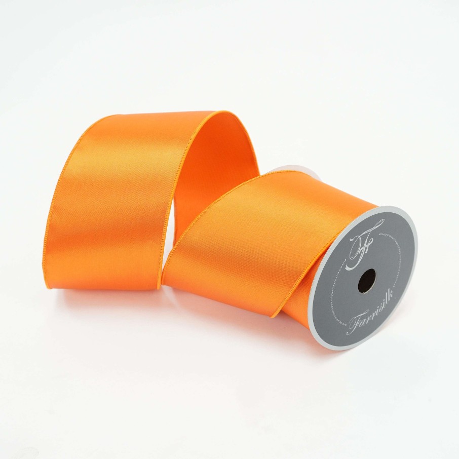 Farrisilk Spring Ribbon | Orange Satin Ribbon, 4" X 10Yd