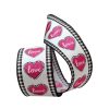 D. Stevens Ribbon | Pink Glitter Heart Black And White Ribbon, 2.5" X 10Yd