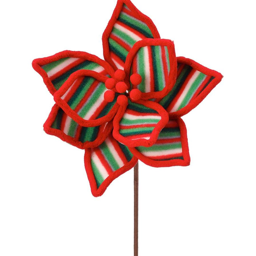 Regency Floral | Red With Stripes Poinsettia Stem