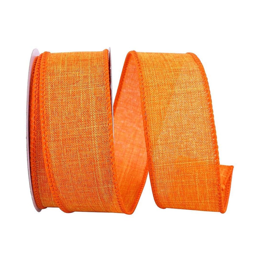 Reliant Ribbon Spring Ribbon | Tangerine Linen Ribbon, 1.5" X 10Yd