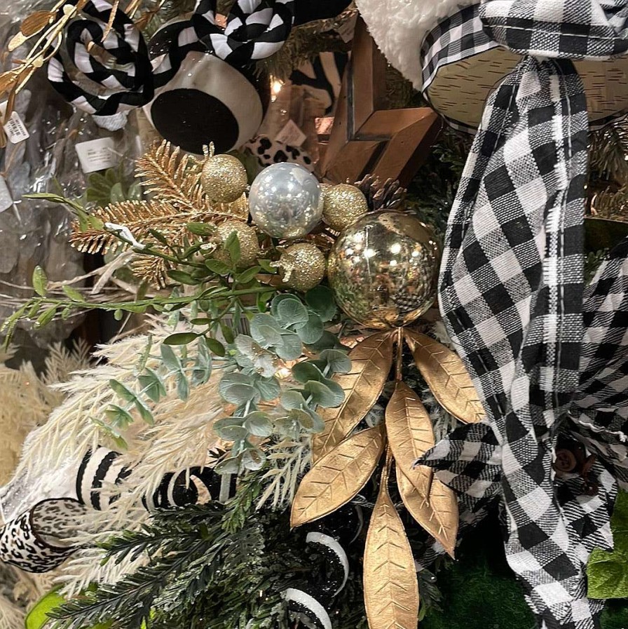 Creative Coop Picks | Silver And Gold Ball Ornament Greenery Pick