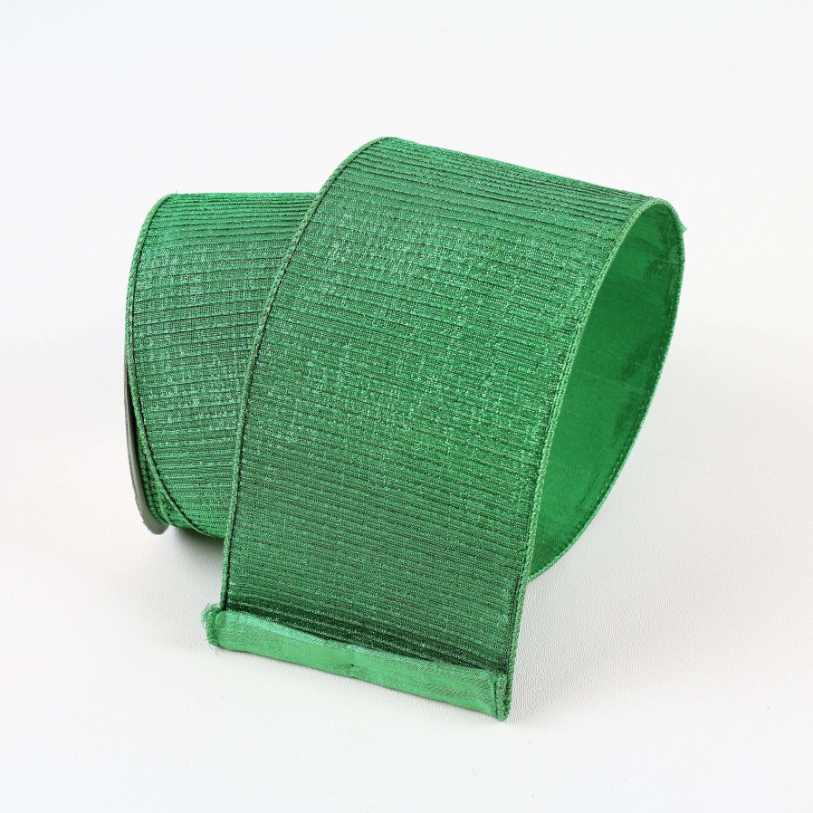 Farrisilk Ribbon | Green Pleated Metallic Ribbon, 2.5" X 10Yd