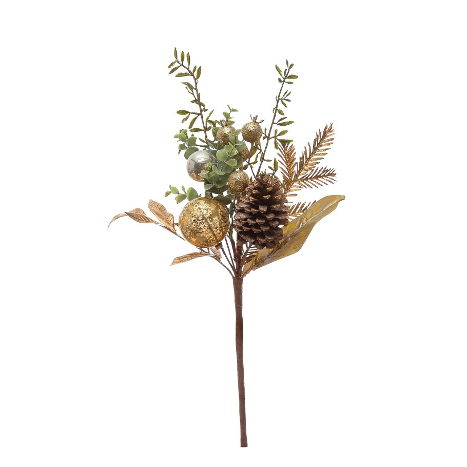 Creative Coop Picks | Silver And Gold Ball Ornament Greenery Pick