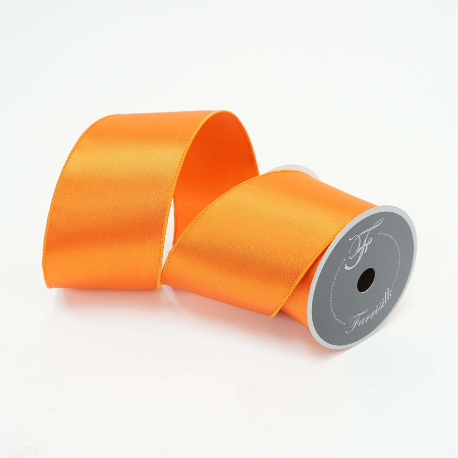 Farrisilk Spring | Orange Satin Ribbon, 4" X 10Yd