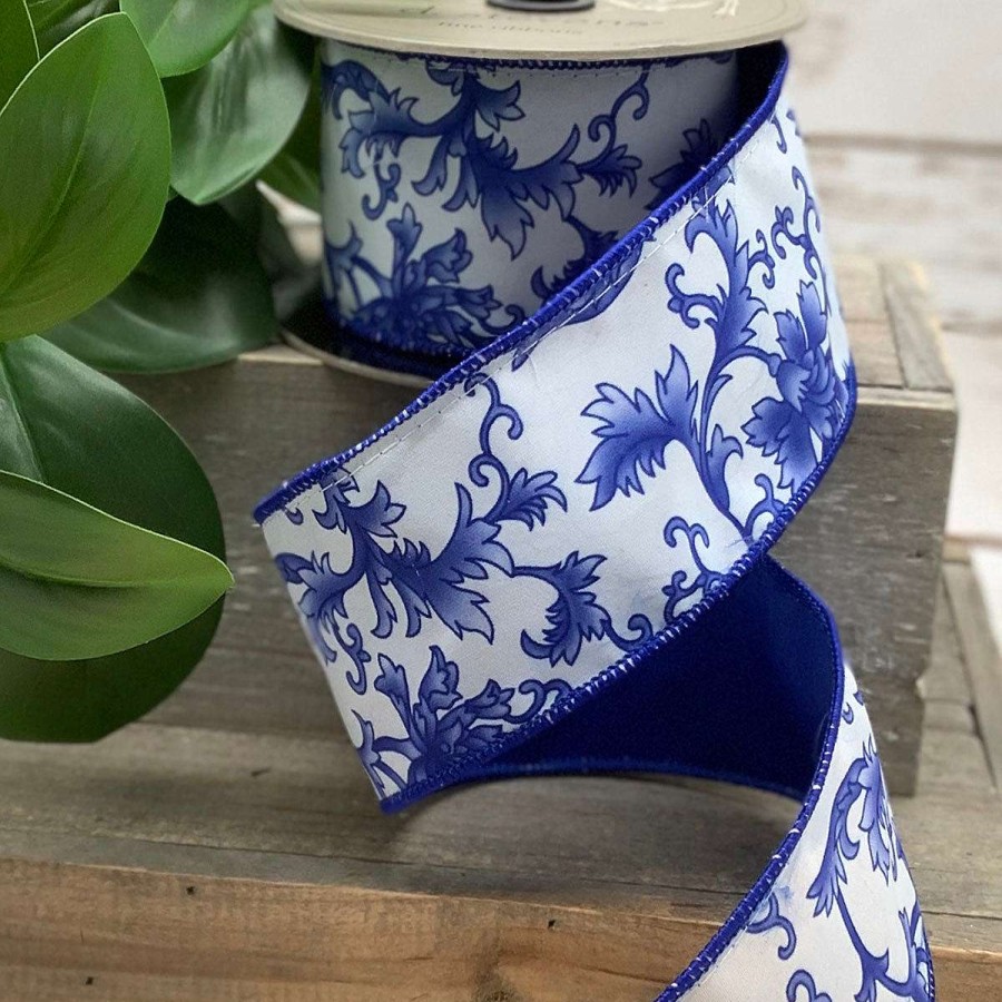 D. Stevens Spring Ribbon | Blue Chinoiserie Ribbon, 2.5" X 10Yd