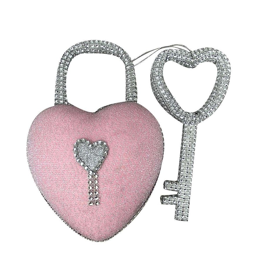 Liberty Floral Figurines | Pink Barbie Style Bling Heart Lock & Key