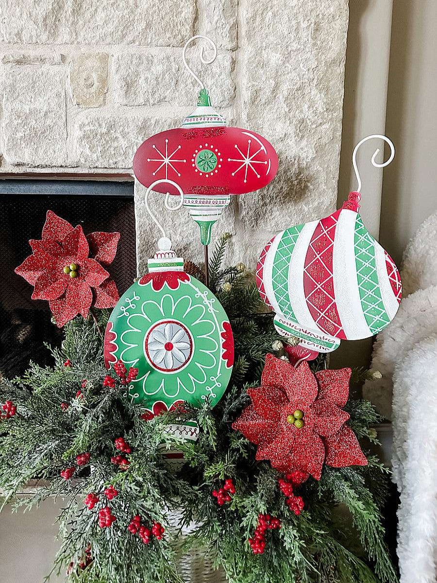 The Round Top Collection Winter | All Glitter Red Poinsettia Stake