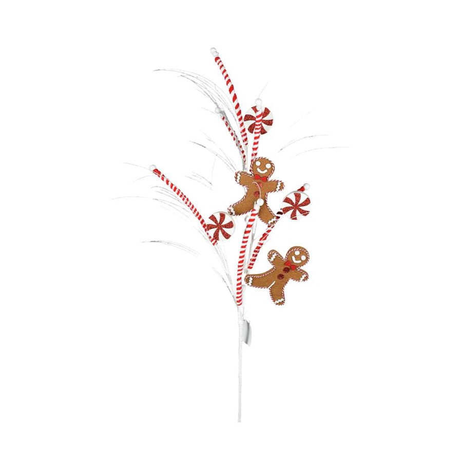 Direct Export Co. Floral | Red, White, And Brown Gingerbread Grass Spray