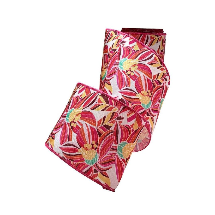 D. Stevens Spring Ribbon | Contemporary Hibiscus Garden Ribbon, 4" X 10Yd