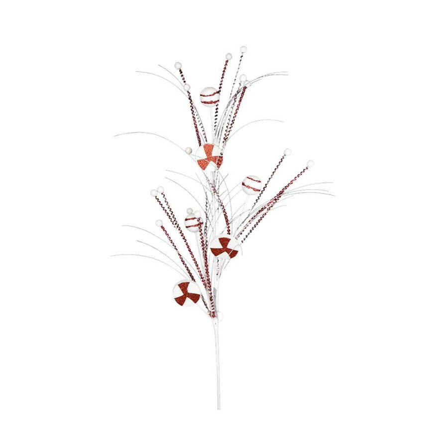 Direct Export Co. Floral | Red And White Glitter Peppermint Grass Spray