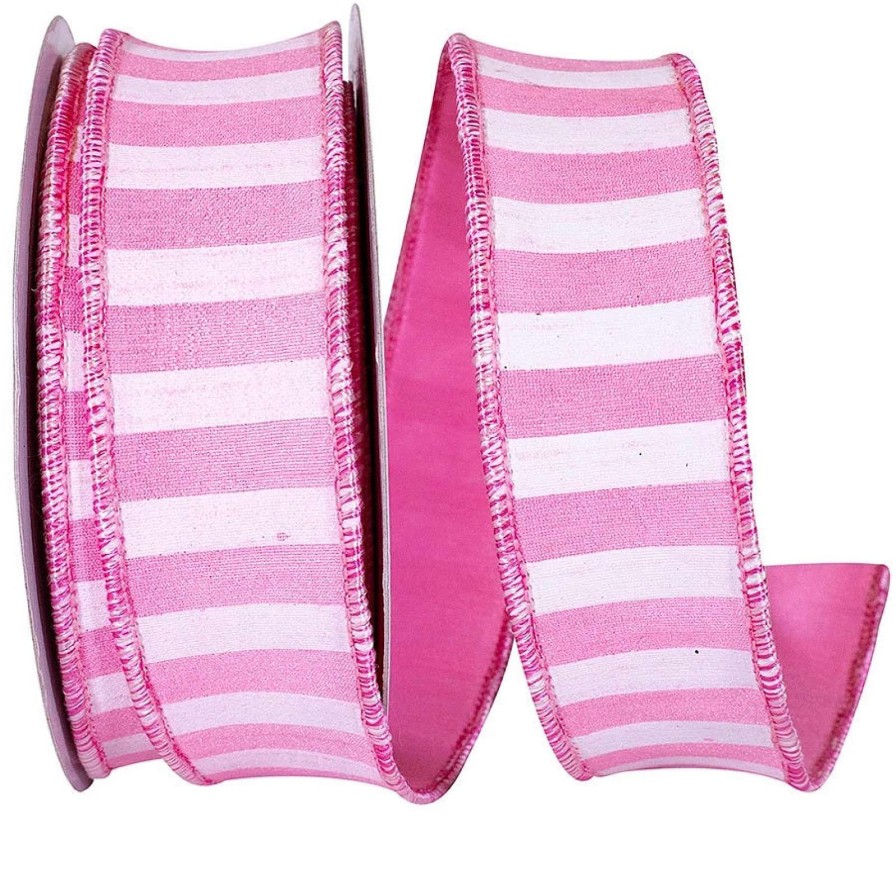 Reliant Ribbon Spring Ribbon | Pink Cabana Horizontal Stripe Ribbon, 1.5" X 10Yd