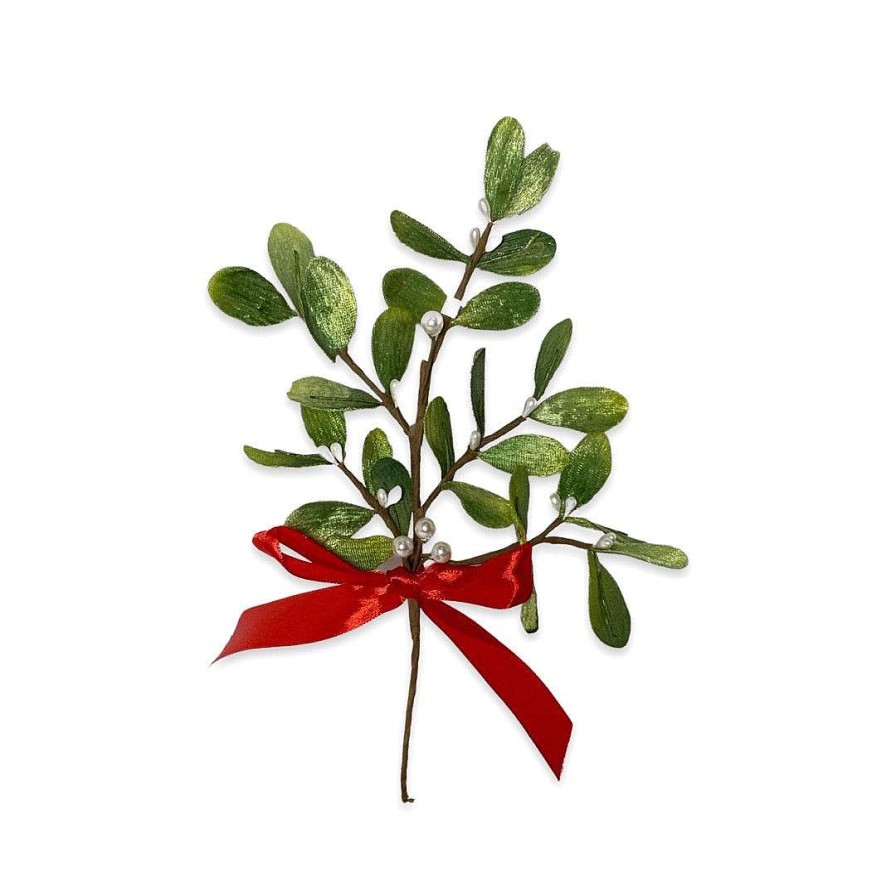 Kurt S. Adler Floral | 10" Mistletoe Pick With Red Satin Bow