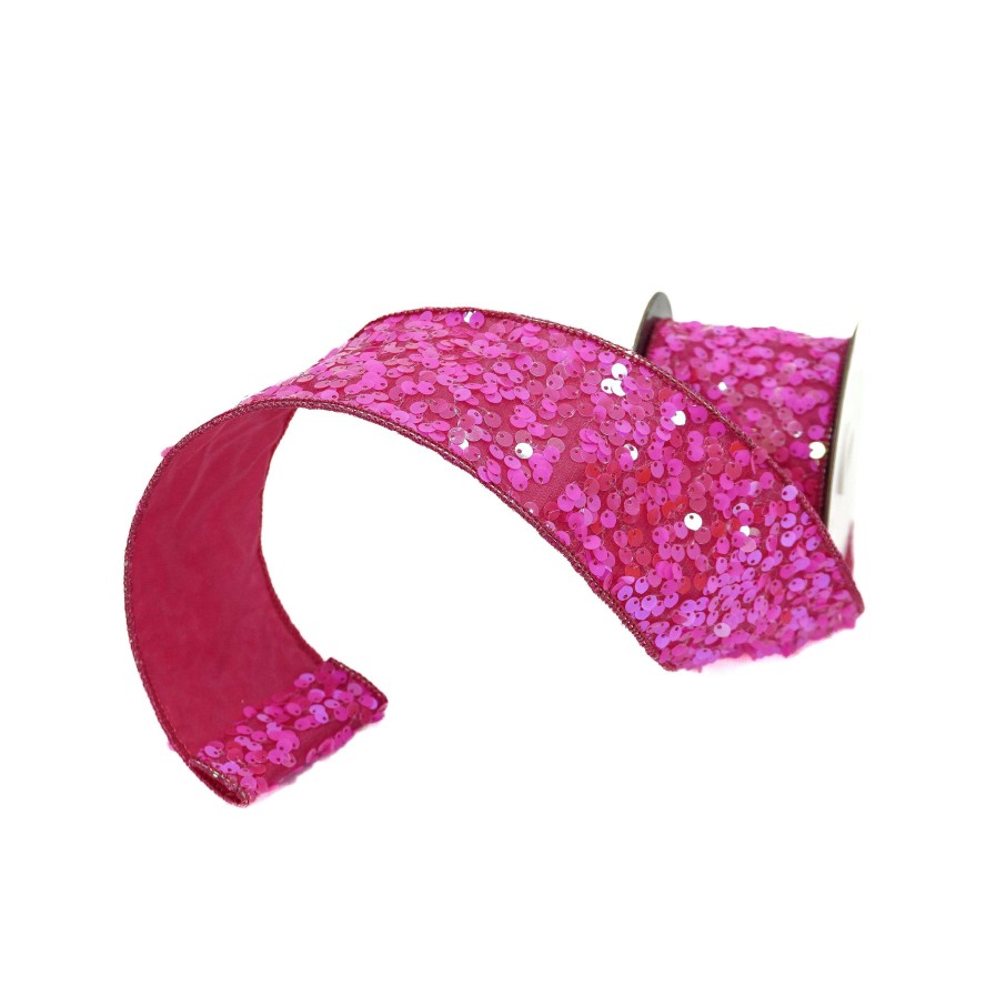 Farrisilk Spring Ribbon | Hot Pink Flashy Sequin Ribbon, 2.5" X 10Yd