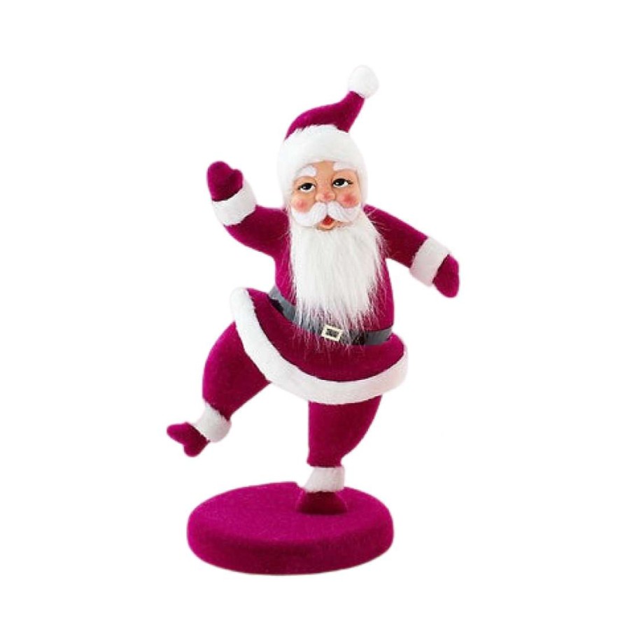 180 Degrees Figurines | Flocked Dancing Santa On Base