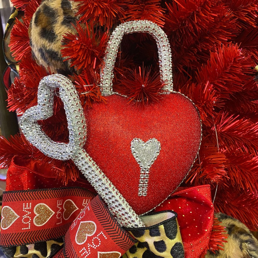 Liberty Floral Table Decor | Red Bling Heart Lock & Key