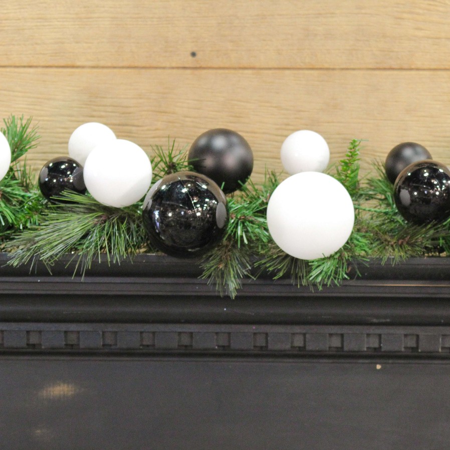 Farrisilk Garlands | Black And White Matte And Shiny Ball Garland, 10'