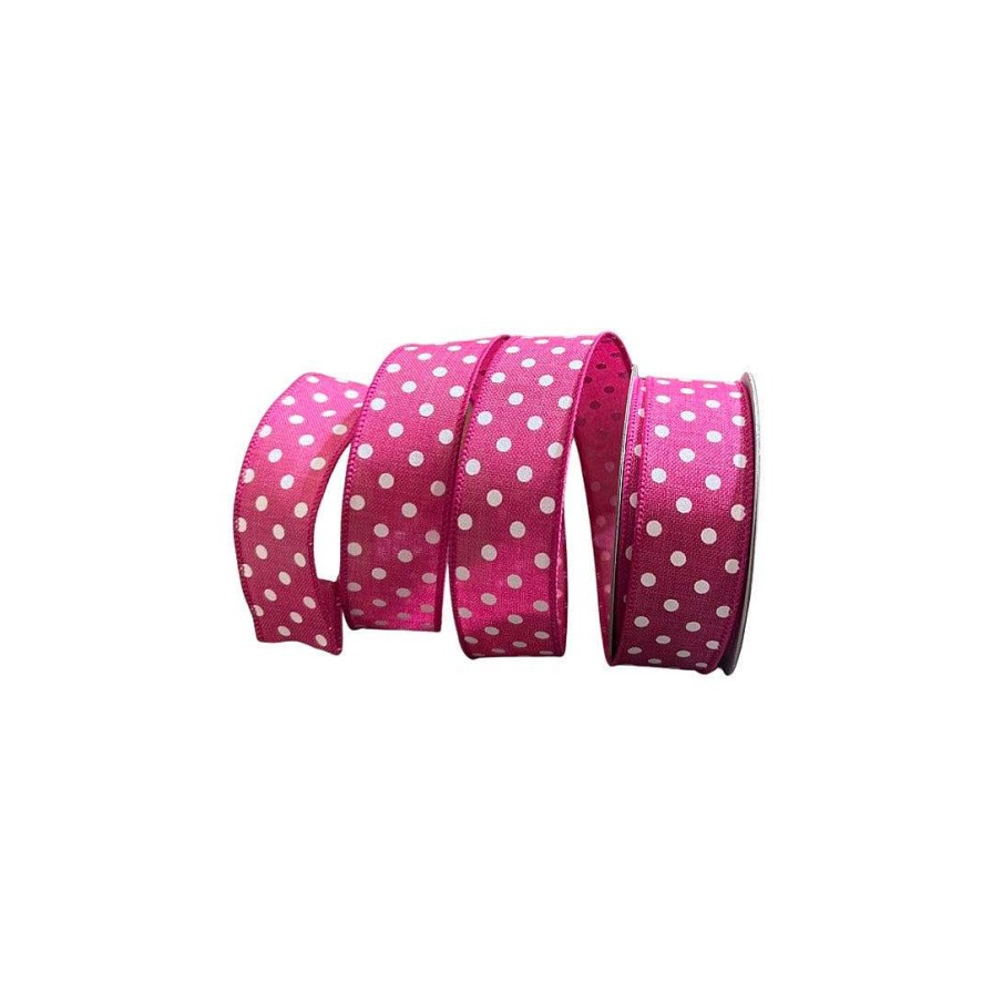 Farrisilk Ribbon | Hot Pink Linen Dots Ribbon, 1.5"X10Yd