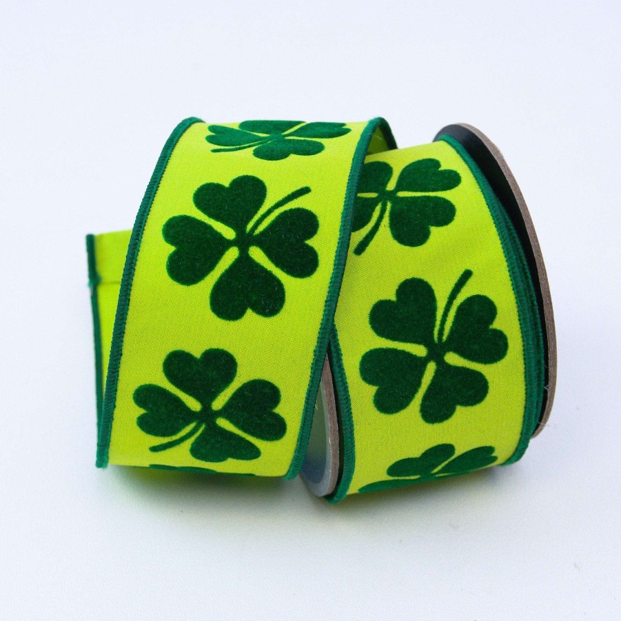 Farrisilk Ribbon | Giant Shamrock On Green Ribbon, 2.5"X10Yd