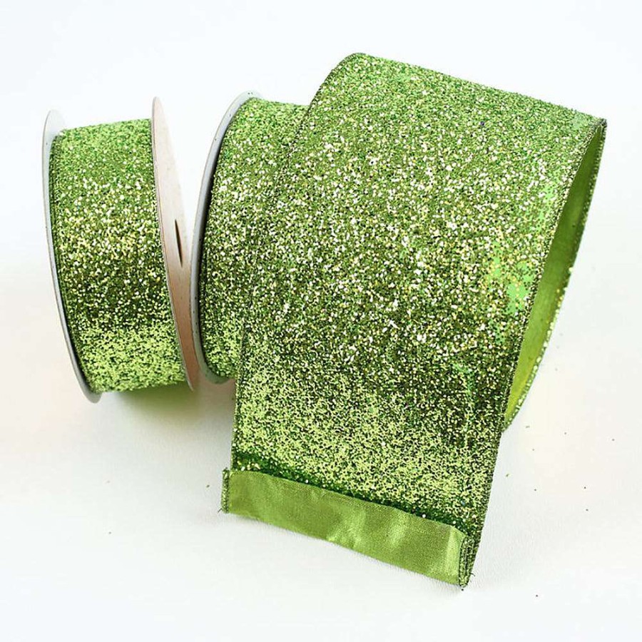 Farrisilk Spring Ribbon | Glitter Magic Lime Green Ribbon, 1.5"X10Yd