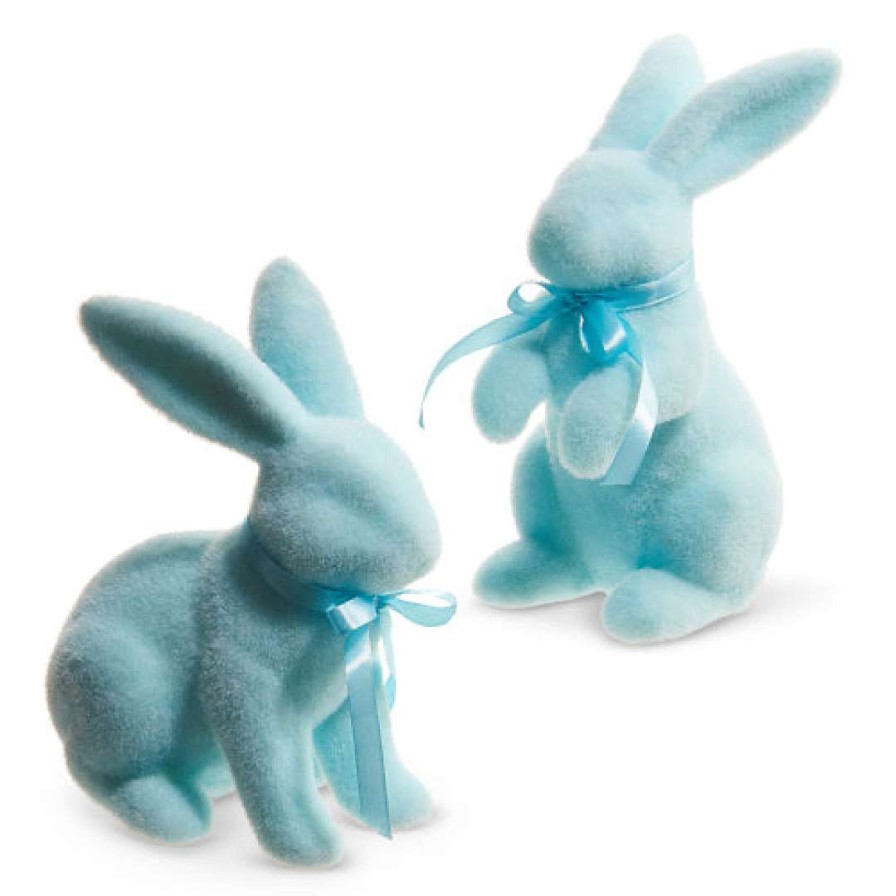 RAZ Table Decor | Pastel Blue Flocked Bunny