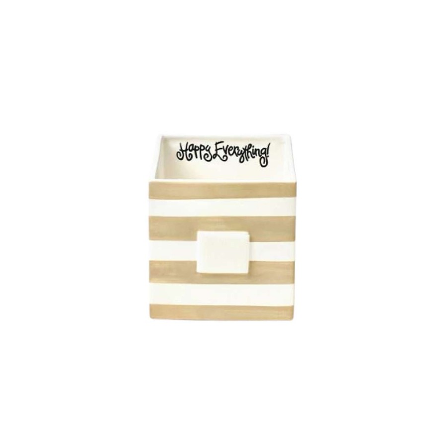 Happy Everything Decorative Containers | Neutral Stripe Medium Nesting Cube By Happy Everything!