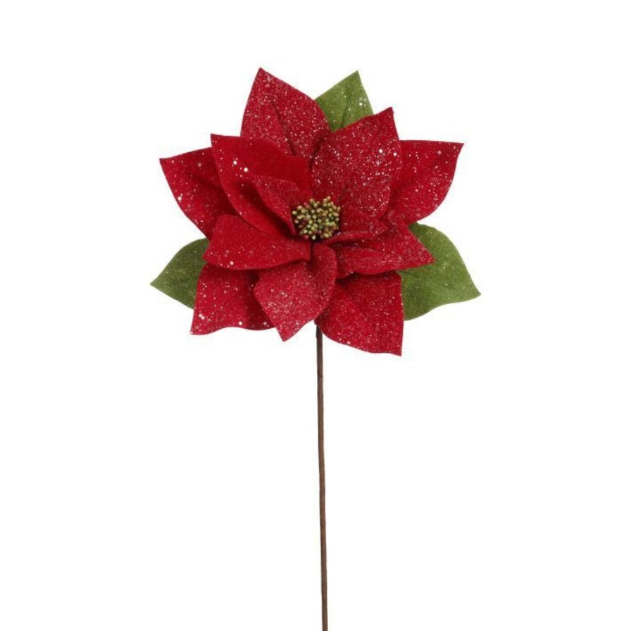 Mark Roberts Floral | Red Glitter Poinsettia Pick, 20''