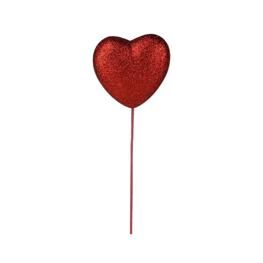 Craig Bachman Floral | Glittery Heart Pick, Red