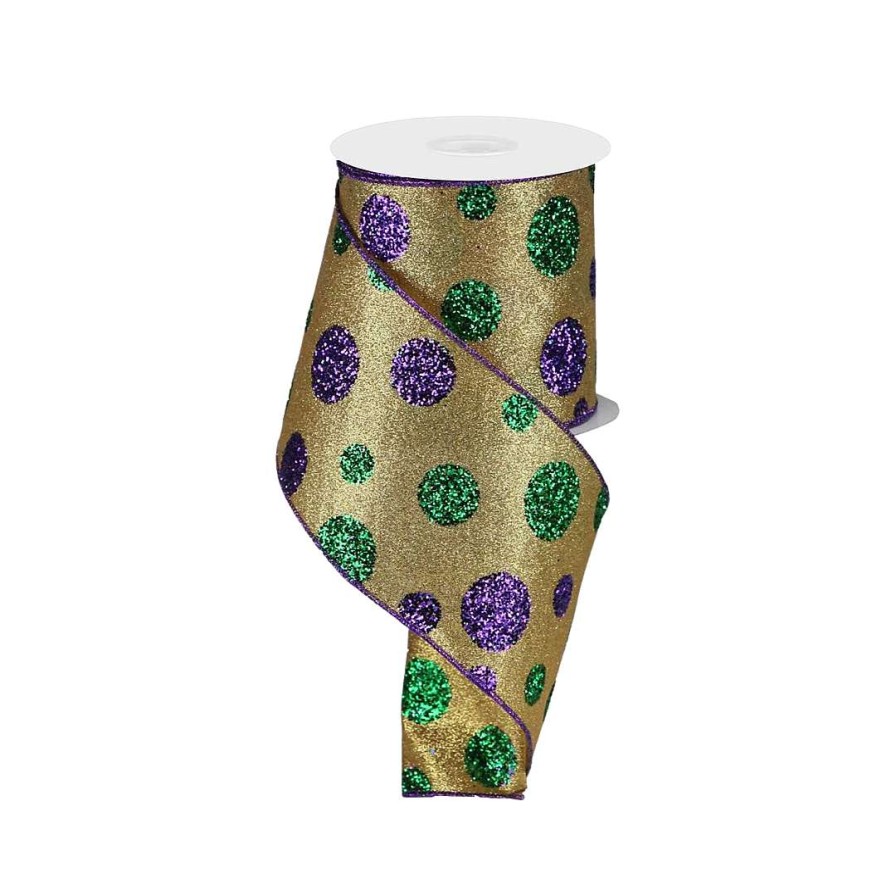 Craig Bachman Ribbon | Giant Mardi Gras Polka Dots Ribbon, 4" X 10Yd