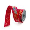 Farrisilk Ribbon | Red Whimsy Embroidered Ribbon, 1.75" X 10Yd