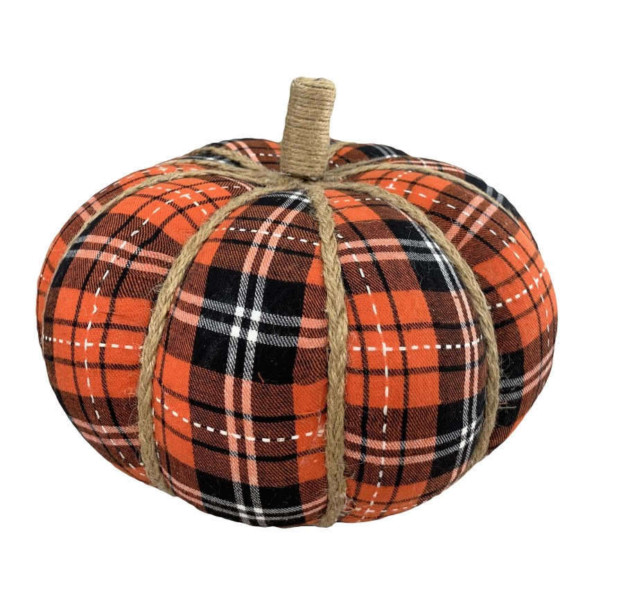 Liberty Floral Figurines | Plaid Fabric Pumpkin-Large