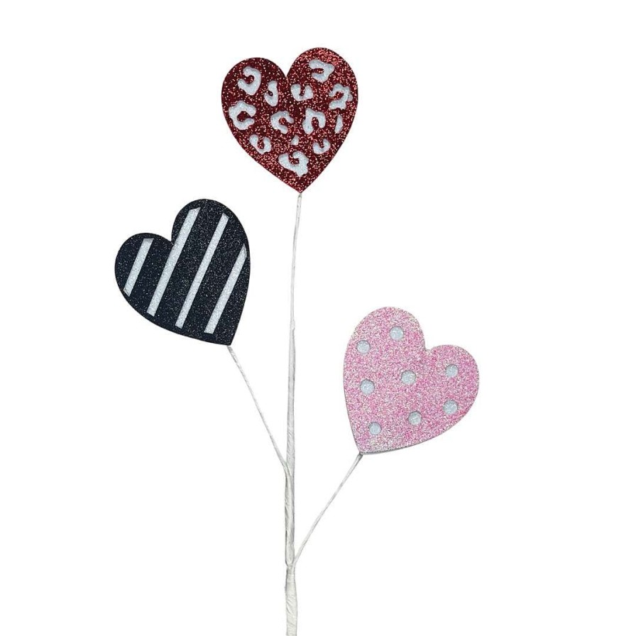 Craig Bachman Floral | Black Stripe, Red Pattern, Pink Dot Heart Glitter Pick, 25"