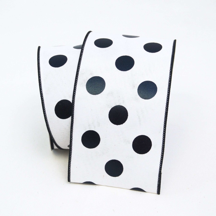 Farrisilk Ribbon | Black And White Foil Dots Ribbon, 4"X10Yd