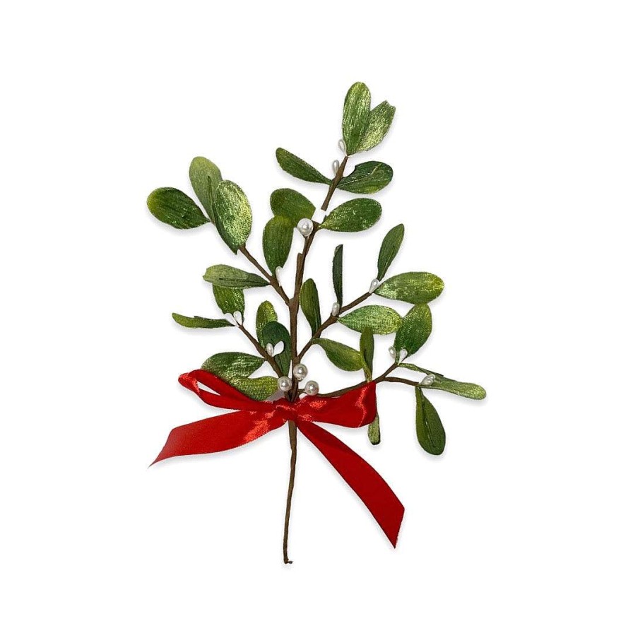 Kurt S. Adler Picks | 10" Mistletoe Pick With Red Satin Bow