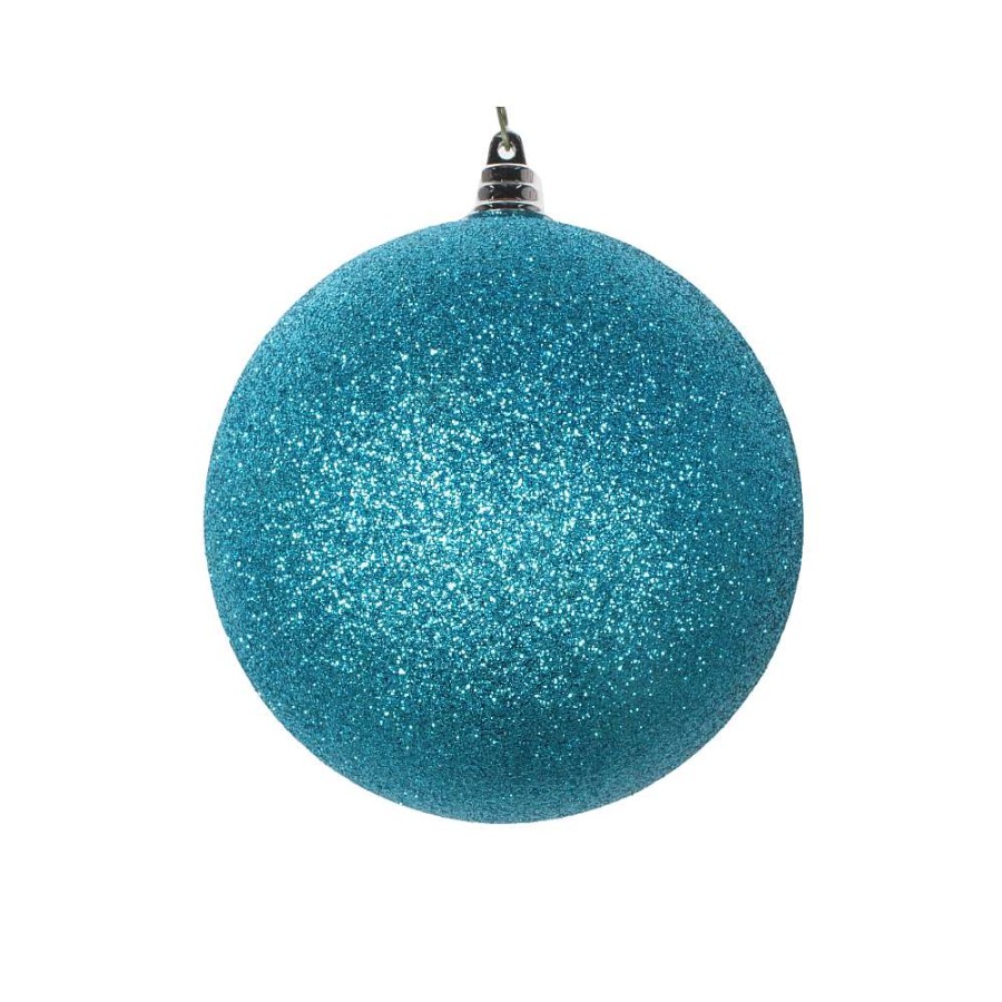 Farrisilk Ball Ornaments | Turquoise Glitter Ball Ornament, 6"