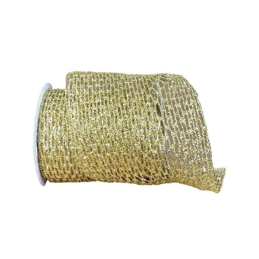 Farrisilk Ribbon | Gold Christmas Diamonds Ribbon 6"X10Yd