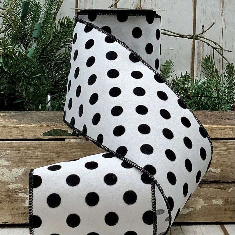 D. Stevens Ribbon | Black Polka Dot On White Ribbon, 4" X 10Yd