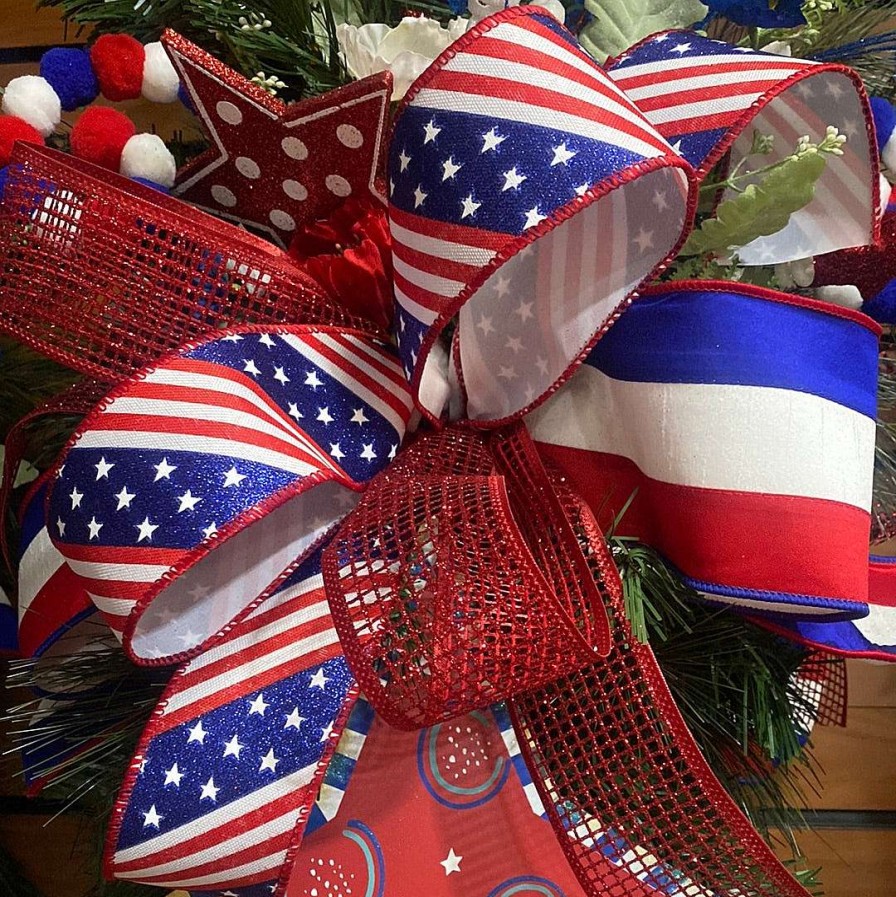 Farrisilk Ribbon | Patriotic Stars And Stripes Ribbon, 2.5" X 10Yd