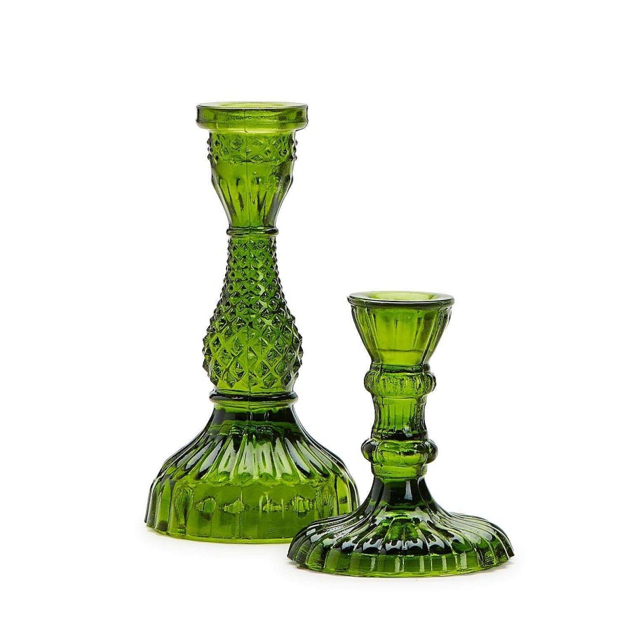 Two's Company Spring | Casa Verde Moss Glass Candlesticks Set