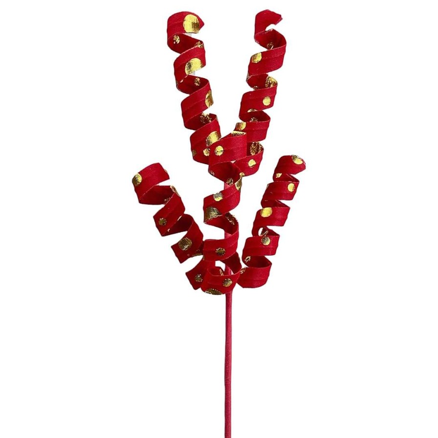 Liberty Floral Picks | Red And Gold Polka Dot Curly Pick