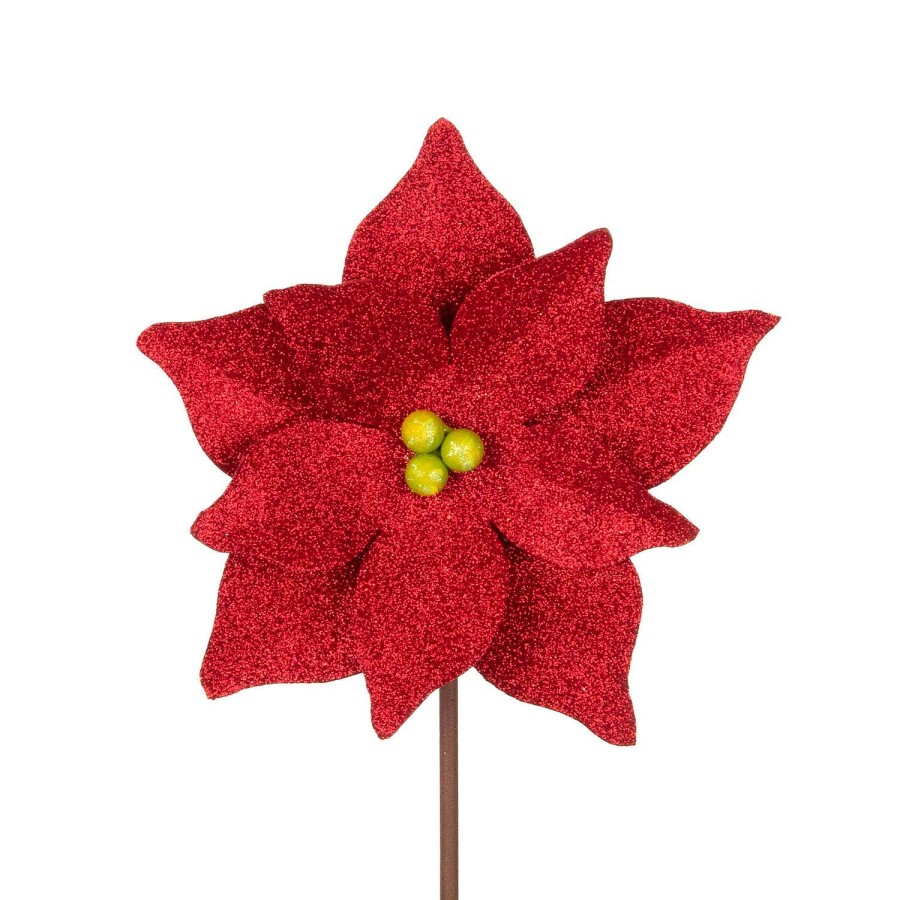 The Round Top Collection Pot Stakes | All Glitter Red Poinsettia Stake