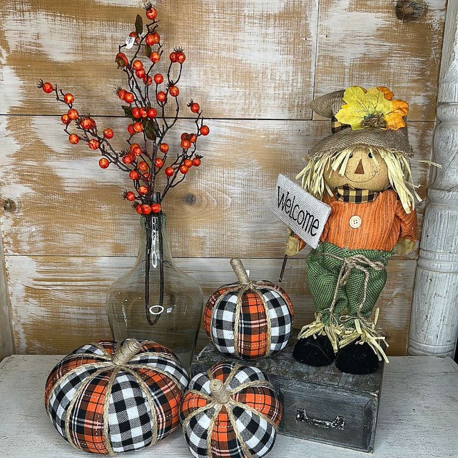 Liberty Floral Figurines | Plaid Fabric Pumpkin